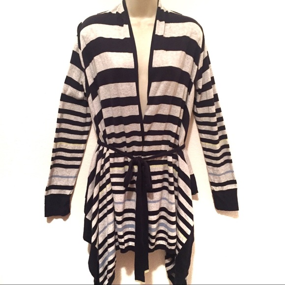 Anthropologie Moth Striped Open Front Cardigan with Tie Cotton M - Picture 3 of 13